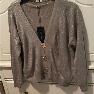 Chic Silver Cardigan with Decorative Buttons